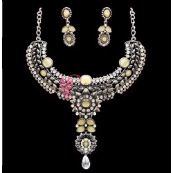 Colier  elegant Vintage Glam CG031FF Argintiu cu cristale + Cercei